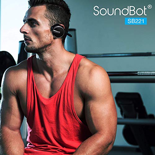 Soundbot Behind the Neck Headphones, Sweat Resistant Secure-Fit for Sports | 20-hr music streaming, 25-hr hands-free calling, built-in voice command, sleek black finish, lightweight all-day comfort fit