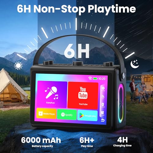 Karaoke Machine with Lyrics Display, Built-in 10.1 inch HD Screen | Supports WiFi HDMI Bluetooth USB TF and Echo, Portable Karaoke System for Adults, with 2 Wireless Microphones for Home Party