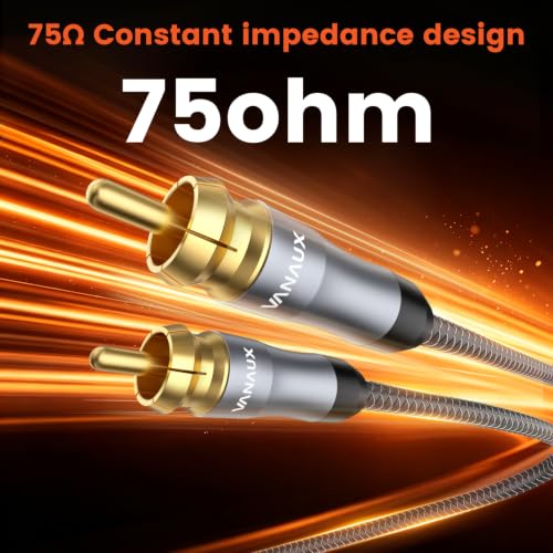 VANAUX Subwoofer Cable, 2ft Digital Coaxial Audio Cable, RCA to RCA Cord,Male to Male Mono [20AWG,4N Oxgen-Free Copper Core] for Home Theater, HDTV, Amplifier, Soundbar(2ft/0.6m) - size: 2ft/0.6m, style: Male to Male-Grey