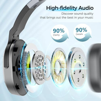COSMUSIS Trucker Bluetooth Headset, Wireless Headset with Mic for Work | Trucker Headset with Noise Cancelling Headphones, Long Battery Life Bluetooth Headphones with Detachable Earpad for Driving - color: Silver Gray
