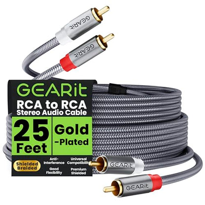 GEARit RCA Cables 25 ft, RCA Cables Car Audio with Dual Shielding & Gold-Plated Connectors, RCA Cable for Subwoofer Cable, Hi-Fi System, Amplifier, Active Speakers, Gaming Consoles - size: 25 Feet