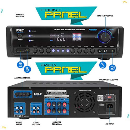 Pyle Wireless Bluetooth Home Amplifier- Connectivity Power Off Distant Devices, Input/Output Devices, Connectors/Jacks, Sound System Controls for Audio/Radio & Display Design - PT390BTU.3