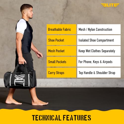 Elite Sports Boxing Gym Duffle Bag for MMA, BJJ, Jiu Jitsu gear,Duffel Athletic Gym Boxing Bag - color: Black