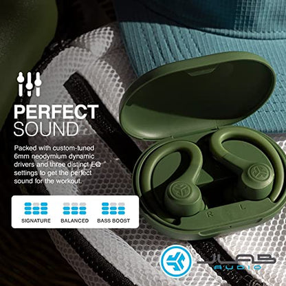 JLab Go Air Sport, Wireless Workout Earbuds Featuring C3 Clear Calling, Secure Earhook Sport Design, 32+ Hour Bluetooth Playtime, and 3 EQ Sound Settings (Green) | Wireless Sports Headphones, EQ3 Sound Sweatproof Sports Earphone, Wireless Headphones - col