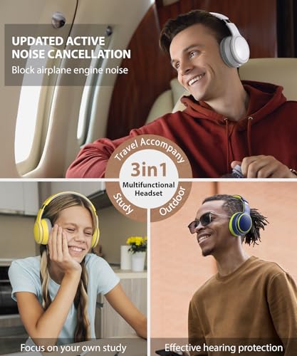 rockpapa E9 Over Ear Bluetooth Headphones for Kids Children Boy Girl Adult, Stereo Foldable Wired/Wireless Headphones with Microphone for School Travel Tablet PC TV, Include Case, White Grey - color: White Grey, style: with Case