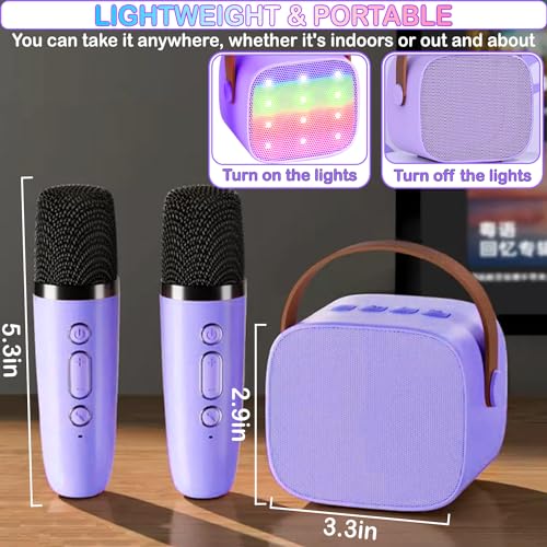Portable Bluetooth Karaoke Speaker with 2 Wireless Microphones & LED Lights for Kids Birthday Parties - color: K1-2MIC-PURPLE