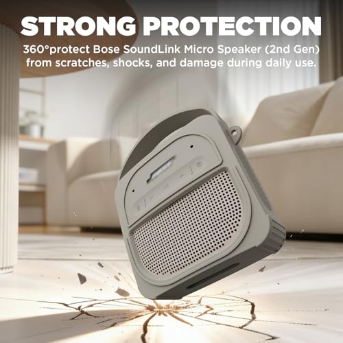 for Bose SoundLink Micro Speaker (2nd Gen) Case with Lanyard&Carabiner,Anti-Scratch Portable Silicone Protective Cover Compatible with Bose SoundLink Micro Portable Bluetooth Speaker (2nd Gen) (Gray) - color: Gray