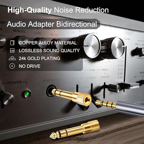 Aqdocvf 5-Pack 3.5mm to 1/4" Adapter, Gold Plated Headphone Jack Adapters | 1/4" to 3.5mm Adapter, Stereo Audio Headphone Adapters for Aux Cable, Headphones, Piano, Drums, Guitar Amplifier - color: gold-plated
