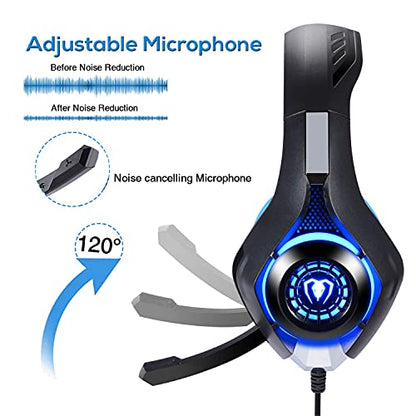 BlueFire Stereo Gaming Headset with Microphone for PS5 PS4 Xbox One Switch PC Mac – Wired Over-Ear Headphones with Surround Sound, Soft Memory Foam, Noise Canceling Mic, Light, 3.5mm Jack (Blue) - color: Blue