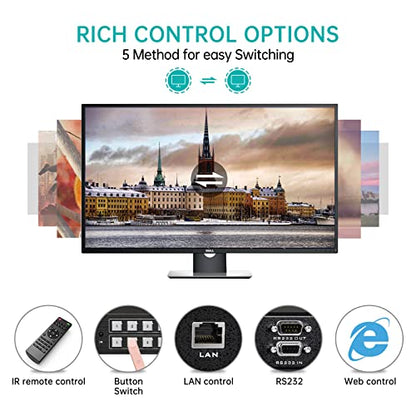 MT-VIKI 4K HDMI Matrix Switch 8X8 w/Web GUI & Audio Extraction w/Remote, 4K@30Hz, Rack Mount Switcher & Splitter, EDID, RS232, LAN Port, APP, Fit 1U 19'' Rack for Conference Room, Church, Bar - size: 8X8 4K30Hz