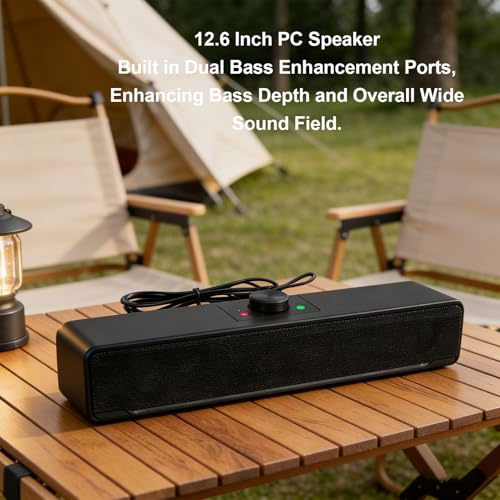 GOWENIC Computer Speakers, 12.6 Inch Bluetooth Soundbar with Rotary Volume Control and Dynamic RGB Lighting, USB Connection for PC Laptop