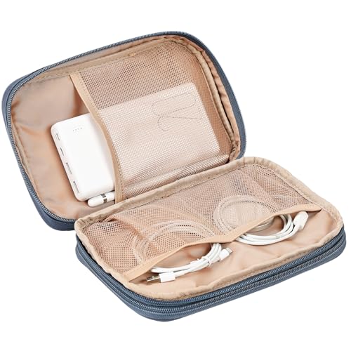 NISHEL Travel Cord Organizer Case, Double Layers Tech Electronic Bag, Essentials for Charger, Cable, Phone, Flash drive, Large, Aegean-Blue | Double-layer bag keeps chargers, cables, flash drive, and small tech essentials organized for trip, Large, Aegean