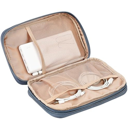 NISHEL Travel Cord Organizer Case, Double Layers Tech Electronic Bag, Essentials for Charger, Cable, Phone, Flash drive, Large, Aegean-Blue | Double-layer bag keeps chargers, cables, flash drive, and small tech essentials organized for trip, Large, Aegean