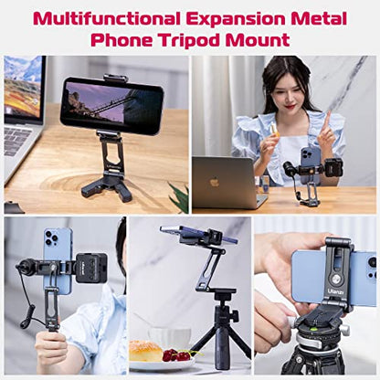 ULANZI Phone Tripod Mount 2 Cold Shoes & Arca Port | HP004 Metal 360° Smartphone Tripod Adapter for iPhone, Cell Phone Tripods Grip Stand Holder for Desktop Video Live Vlog