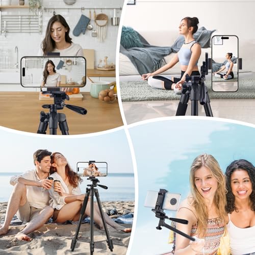 LINKCOOL 160cm/63 Adjustable Phone Tripod, Lightweight Portable Stand with Remote Shutter for iPhone Samsung Smartphone & Camera
