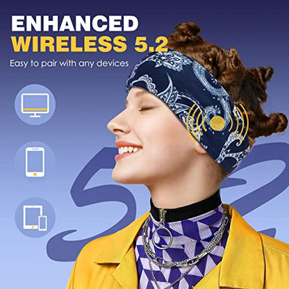 LC-dolida Sleep Headphones Bluetooth Headband Sleeping Wireless Headband Headphones with Thin HD Stereo Speakers Perfect for Side Sleepers, Sport, Yoga, Travel - color: Boho Blue
