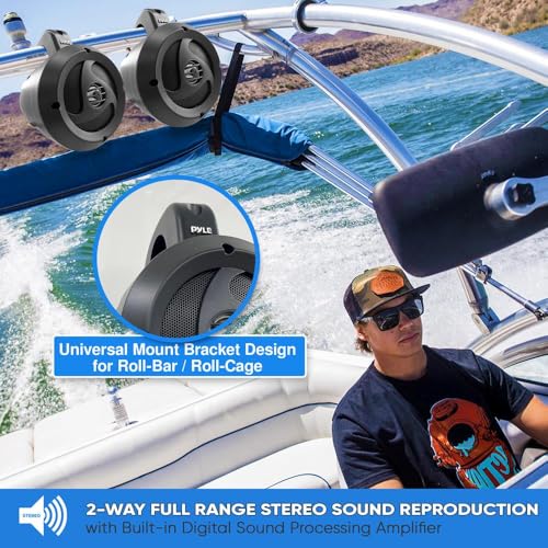 2-Way Waterproof Bluetooth Off-Road Speakers - 4 inch 900W Active Passive Marine Grade Wakeboard Tower Speakers System w/AUX, Full Range Outdoor Stereo Speaker for ATV/UTV Jeep Boat - Pyle PLUTV40BTA - style: Wakeboard-900W