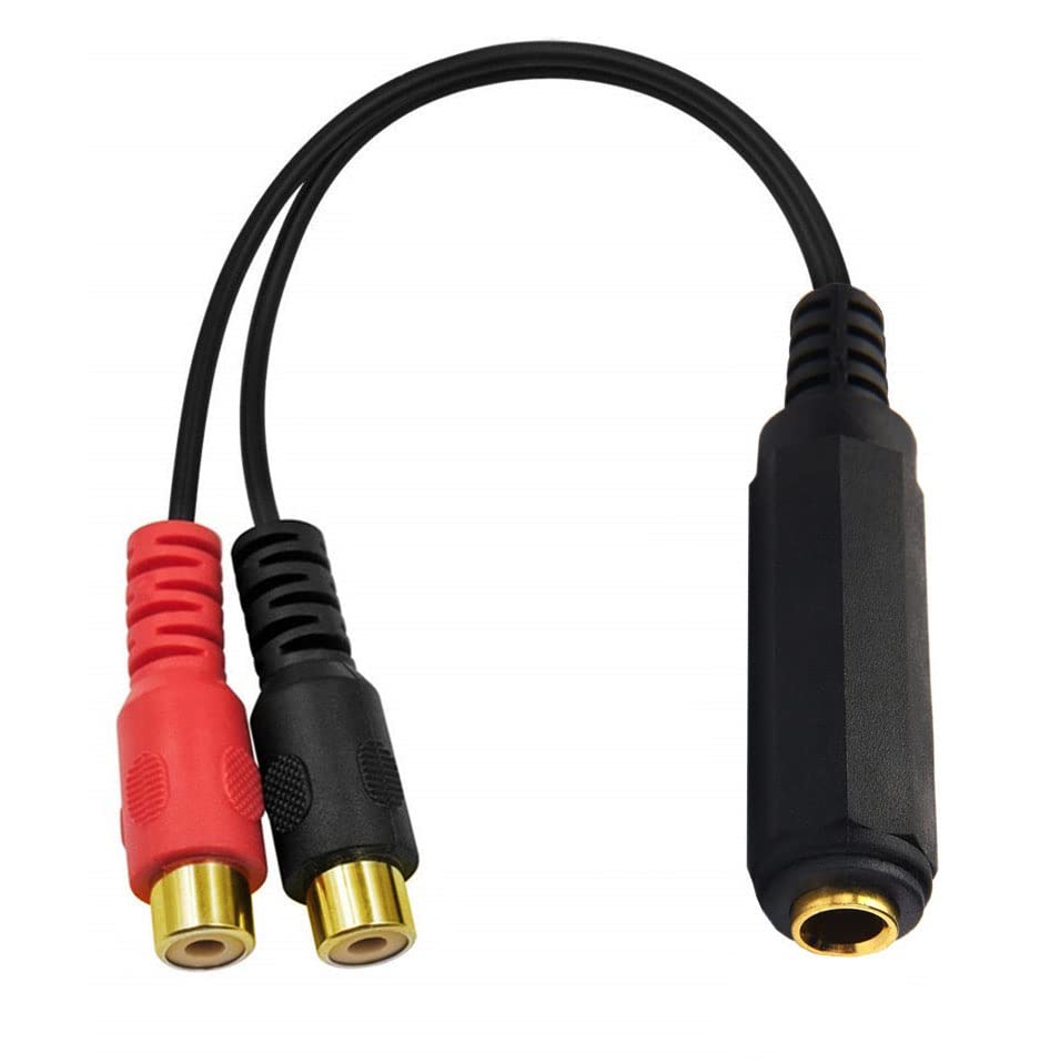 6.35mm to 2RCA Cable, Gold Plated 6.35mm 1/4 inch Mono TS Female to 2 Dual RCA Female Plug Y Splitter Adapter Cable - 8 Inch (6.35 FM/2RCA FM) - color: 6.35 FM/2RCA FM