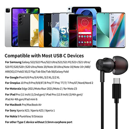 ACAGET USB C Headphones, USB Type C Earphones for Galaxy S24 S23 FE S22 Ultra iPhone 15 Pro Max Headset with Mic Wired Earbuds Noise Cancelling Headphone for Samsung S21 S20 A54 A53 Z Fold Flip Black