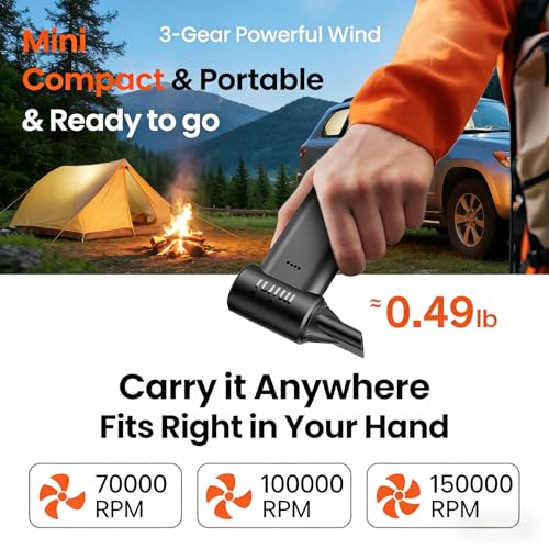 Electric Air Duster 150000RPM - Replaces Compressed Air Cans, 3-Speed Cordless Mini Blower with Fast Charging, Reusable Dust Remover for Computer, Keyboard, Car & Home