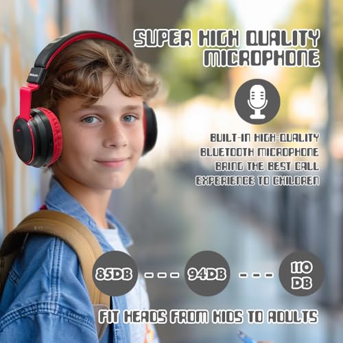 Mokata Kids Headphones Bluetooth 5.3 Wireless Lightweight Fast Charging 68 Hours Play Time Volume Limited 85/94dB Over Ear Foldable with Built-in Mic for Toddler Boy Girl Tablet Pad Black - color: Black