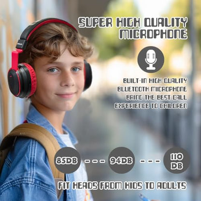 Mokata Kids Headphones Bluetooth 5.3 Wireless Lightweight Fast Charging 68 Hours Play Time Volume Limited 85/94dB Over Ear Foldable with Built-in Mic for Toddler Boy Girl Tablet Pad Black - color: Black