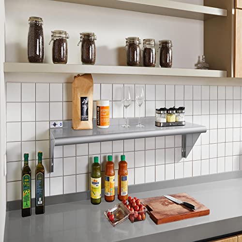 Profeeshaw NSF Stainless Steel Shelf 18” x 48”, Commercial Wall Shelving | 400 lb, Wall Mounted Metal Shelves, with Backsplash and 3 Brackets, for Restaurant, Bar, Utility Room, Kitchen and Garage - size: 18"x48"