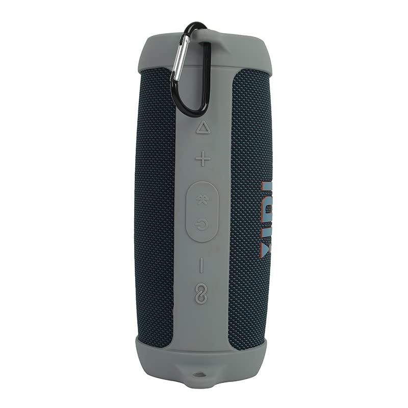 Protective Silicone Case Cover for JBL Charge 5 Bluetooth Speaker Soft Carrying Skin Sleeve with Shoulder Strap & Carabiner,Speaker Accessory (Gray) - color: gray