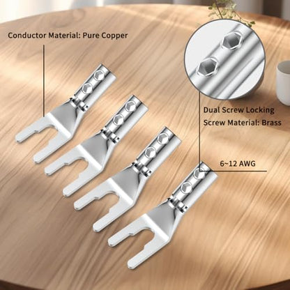 4PCS Spade Connector,45 Degree Pure Copper Audio Fork Y Spade Plug DIY with Heat Shrink Tubing and Hex Wrench,Double Screw Locking Speaker Cable Plug for Speaker Cables(Rhodium Plated) - color: Rhodium Plated with Heat Shrink Tube