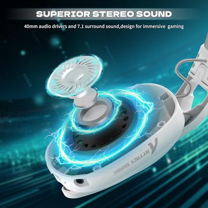 ATTACK SHARK L90 Over-Ear Wireless Gaming Headphone with Mic - White | 2.4GHz/Bluetooth/Wired, 40mm Driver, 7.1 Surround Sound, Foldable, Ultra-Light, RGB, Customizable, Ergonomic, for PS4/PS5/PC - color: WHITE