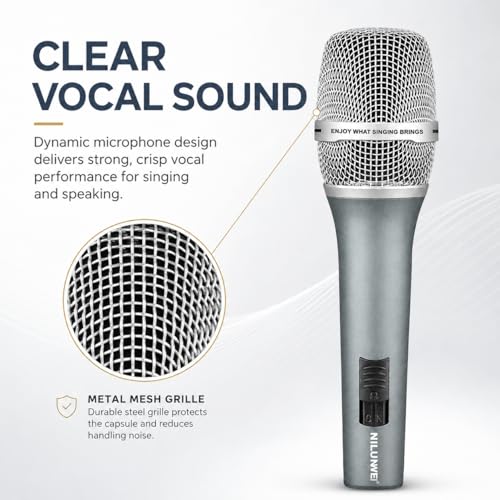 Dynamic Microphone - Heart shaped Directional Wired Microphone, used as a vocal microphone for live sing, with 14 foot XLR to 1/4 inch audio cable, desktop tripod, extension pole, Mic storage bag