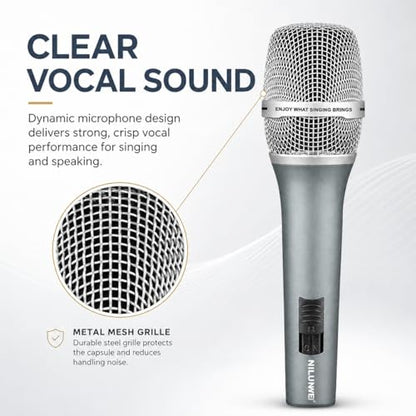Dynamic Microphone - Heart shaped Directional Wired Microphone, used as a vocal microphone for live sing, with 14 foot XLR to 1/4 inch audio cable, desktop tripod, extension pole, Mic storage bag