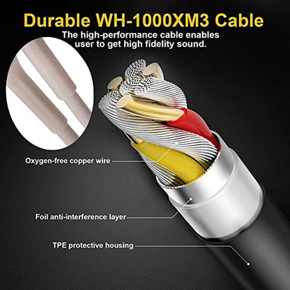 WH1000XM3 Headphone Cable Replacement Aux WH1000XM Audio Cord Compatible with Sony WH-1000XM2 MDR-100ABN WH-H900N MDR-1A Headphones(4.9ft) - color: Grey Glod