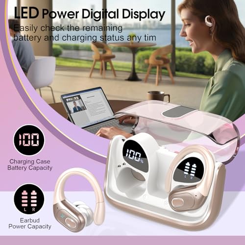 3 Sets Wireless Earbuds Sport, Bluetooth 5.4 Over Ear Buds Stereo Deep Bass Over Ear Bud with Earhooks, 75H Wireless Earphones with Mic, IPX7 Waterproof Earphone for Sports Black+Rose Gold+Blue