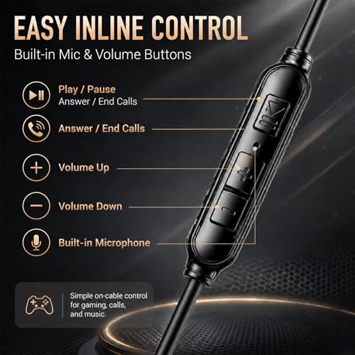 Gaming Earbuds with Mic, Wired in-Ear Gaming Headphones, 10mm Driver, 3.5mm & USB-C Options, in-Line Control, Noise-Isolating Earphones for PS5, Xbox, Switch, PC, Phone(3.5mm)