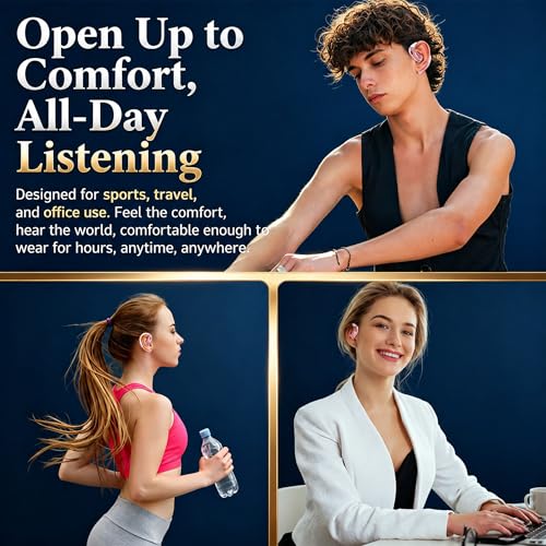 Open Ear Headphones, Wireless Headphones with Smart Digital Display & Mic | (Rose Gold) Open Ear Earbuds 35H Playtime, Sweat Resistant & Waterproof, Secure Comfortable Fit - Running, Sport, Driving - color: Rose Gold