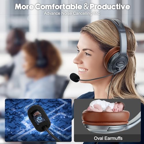 Noise Canceling USB Headphones with Microphone & in-Line Controls for Dragon Dictation, Over Ear PC Headphones for Office Work from Home Skype Teams Zoom Meeting WebEx Softphone - color: PB-806DUC