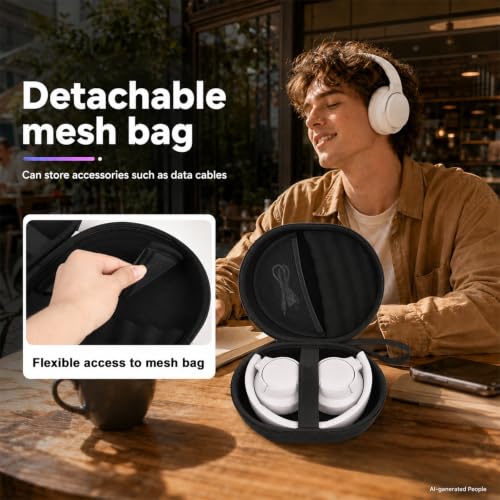 Hard Headphone Case for JBL Tune 770NC/510BT/720BT/520BT/670NC | Wave Foam, Elastic Strap, Soft Lining, Mesh Pocket, Carry Handle, Folded Headphone Storage, Black, Case Only - color: Black