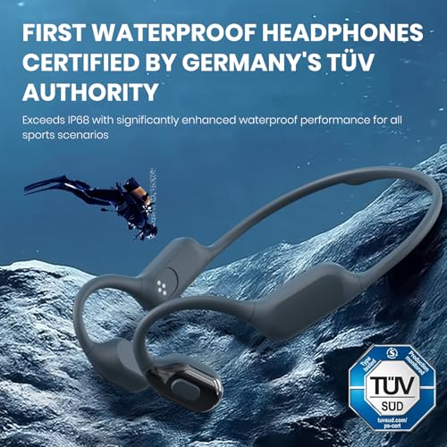 Swimming Headphones, Bone Conduction Headphones Bluetooth 5.4, IPX8 Waterproof with 32GB MP3 Player, Open Earphones with Safelight, Underwater Headphone for Swimming, Night Running, Fitness