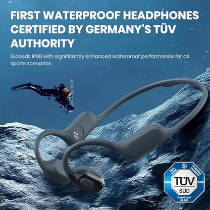 Swimming Headphones, Bone Conduction Headphones Bluetooth 5.4, IPX8 Waterproof with 32GB MP3 Player, Open Earphones with Safelight, Underwater Headphone for Swimming, Night Running, Fitness