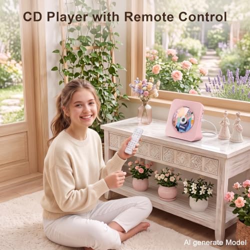 Gueray Portable CD Player with Bluetooth for Home, Hi-Fi Speaker,FM Radio | Plug-in desktop use,2-way Bluetooth mode, 3W speakers,Remote control,sleep timer, A-B repeat,USB/AUX,headphone jack - color: Pink