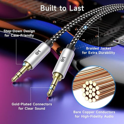 Cable Matters 2-Pack 3.5mm Audio Cable, Aux Cord, 3ft | 0.9m, Male to Male, Headphone Cord, Black - size: 3 ft