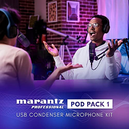 Marantz Professional Pod Pack 1 USB Microphone with Boom Arm | Includes Boom Arm, Plug and Play USB, PC and Mac Compatible, for Voice Chat, Content Creation, Gaming, Streaming and Podcasts - style: USB Mic w/ Boom Arm