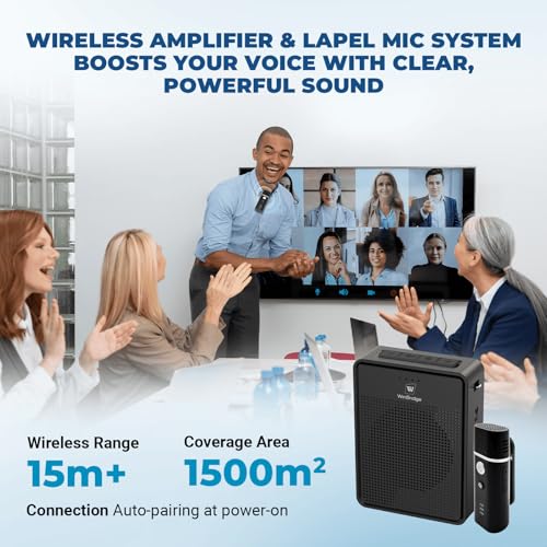 Wireless Voice Amplifier with Bluetooth Lavalier Microphone B006 | Noise Reduction Portable Microphone with Speaker, Mini Megaphone with Clip on/Lapel Mic for Teachers Classroom Tour Guide