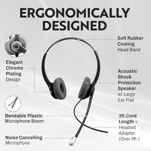 INNOTALK - Cisco Phone Headset, Binaural Wired Headset with Microphone + Quick Disconnect RJ9 Adapter, Wired Headphones, Headset Works for Most Cisco Phones, Cost Effective Corded Headset - size: Superb-Binaural