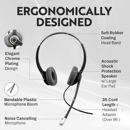 INNOTALK - Cisco Phone Headset, Binaural Wired Headset with Microphone + Quick Disconnect RJ9 Adapter, Wired Headphones, Headset Works for Most Cisco Phones, Cost Effective Corded Headset - size: Superb-Binaural