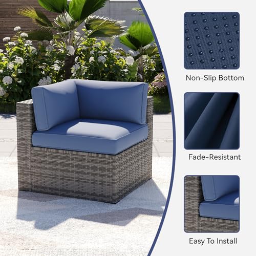 Aoxun Waterproof Cushion Covers for Outdoor Furniture 14PCS, Covers Only - color: Navy