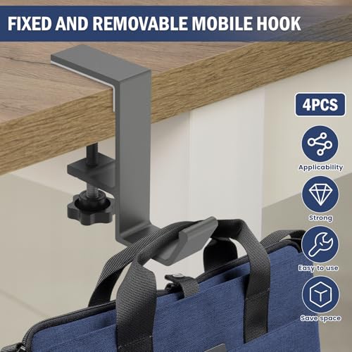 Clamp-On Under Desk Backpack Hanger, Clamp-On Under Desk Headphone Holder, Students' Desk Hook, with Adjustable Arm Clamp for Handbag and Purse Holder (Grey) - color: Gray