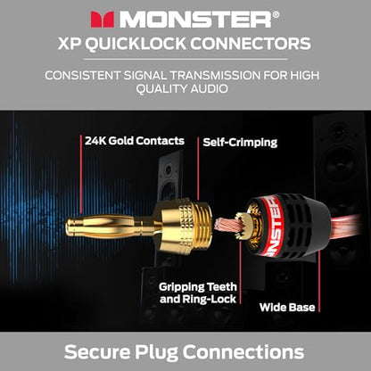 Monster XP QuickLock Banana Plugs for Speaker Wire, Self-Crimping Speaker Wire Connectors, 24K Gold-Plated Audio Connector Plugs, Color-Coded, 2 Pair (4 Plugs)