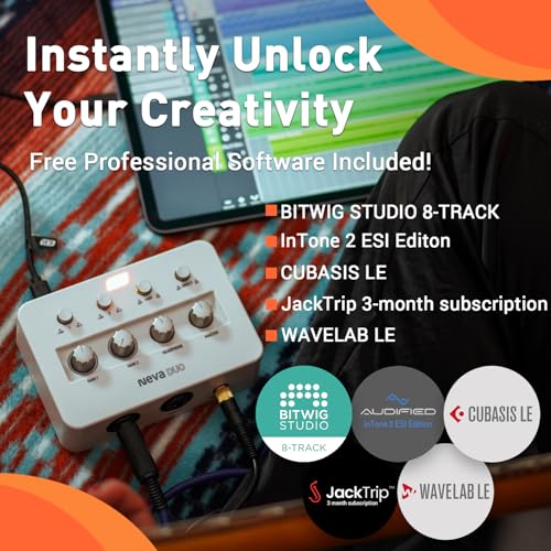 ESI Neva Duo | Professional 24-bit/192kHz 2x2 USB Audio Interface for PC and Mac, Dual XLR, Podcasting, and Streaming, Perfect for Guitarists and Vocalists, Music Production Software Included